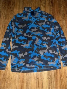 BOYS LANDS END BLUE GREY GRAY CAMO 1/4 ZIP WARM FLEECE JACKET LARGE 14-16 - Picture 1 of 3