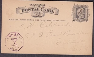 7. Oktober 1878 Postkarte DPO Sand Beach Michigan lila Achteck Stempel nach Detroit - Bild 1 von 2