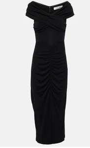 DIANE VON FURSTENBERG Stephen Ruched Jersey NWOT Black Size Large - Picture 1 of 5
