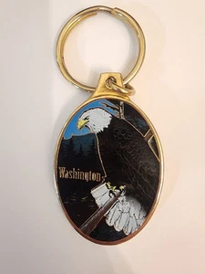 Vintage Souvenir Washington Bald Eagle Gold Scenic Keychain Ring - Picture 1 of 4