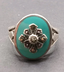 Vibtage Nachlass 925 Türkis Markasit Sterling Silber Ring Gr. 6,75 - Bild 1 von 5