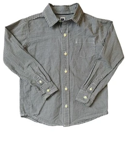 Janie & Jack Shirt Boys Youth Size 6 Gingham Check Button Down Dress Shirt Navy - Picture 1 of 4