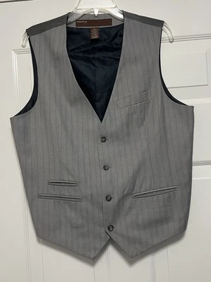 Men’s PERRY ELLIS Gray & Blue Pinstripe Suit Vest Size Large - Image 1 of 4