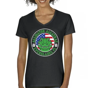 Alligator Alcatraz Everglades FL Women's V-Neck T-shirt Immigration Prison ICE  - Picture 1 of 36