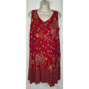 Bila Red Floral Print Sleeveless Dress XXL Bohemian Casual Summer Crinkle Rayon - Picture 1 of 13