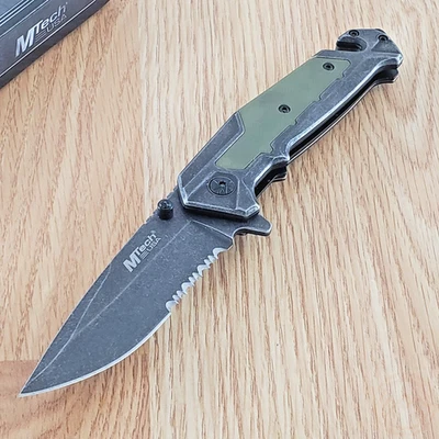 MTech Assisted Folding Knife 3¼" Black 3Cr13 Steel Blade Stainless/G10 Handle - Image 1 of 4