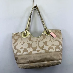 Coach Signature Jacquard Satchel Tote Bag Gold Metallic Schultertasche Handtasche - Bild 1 von 17