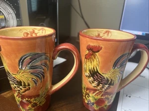 Lote 2 Hermosas tazas altas grandes amarillas girasol gallo pollo gallo vintage - Imagen 1 de 3
