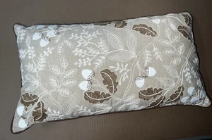 Fall Autumn Pillow Embroidered Acorns Leaves Cream Oatmeal Beige Tones 23” X 13” - Picture 1 of 4