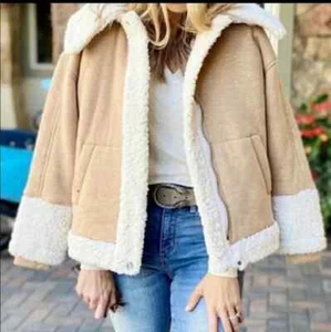 CAbi Womens Sz Small Coat Jacket Tan McQueen Faux Shearling Zip Up Style 3908 - Picture 1 of 1