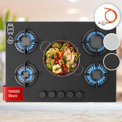 Gas Hob 70 cm 5 Burner Glass Ceramic Double Gas Cooker Hob Black Gas Burner Hob  - Image 1 of 4