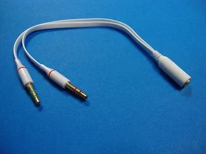 8" 3,5 mm Stereo Buchse auf 2 Stecker Y-Splitter Audiokabel, iPhone auf Mikro weiß USA - Bild 1 von 4