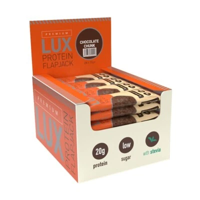 BODYBUILDING WAREHOUSE LUX 20g High Protein Flapjacks - Chocolate Chunk - Best Oat Snack Bar - 24 Pack