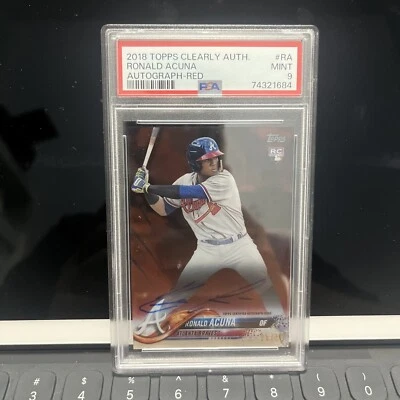 2018 Topps Clearly Authentic Ronald Acuna Jr. Rookie Auto Red 25/50 PSA 9 - Image 1 of 3