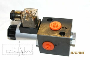 Hydraulik 3/2 Wege -Ventil -12 Volt Anschlüsse innen Gewinde G 3/8 - - Bild 1 von 2