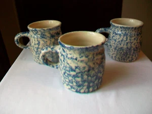 LOTE DE 3 TAZAS DE ESPONJA FP FRIENDSHIP POTTERY ROSEVILLE OHIO AZUL - Imagen 1 de 7