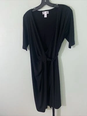Motherhood Maternity Black Short Sleeve Wrap Dress Size Medium Stretch - Image 1 of 4