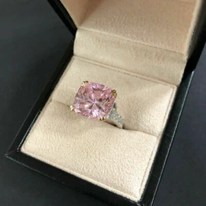 2Ct Cushion Lab Created Pink Diamond Engagement Ring 14K White Gold Plated - Picture 1 of 4