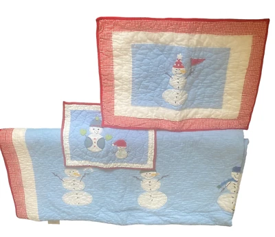 Pottery Barn Kids Winter Wonderland Christmas snowman Full Size Quilt set 2009 - Image 1 of 4