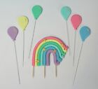 Edible handmade pastel rainbow and balloons cake topper decoration