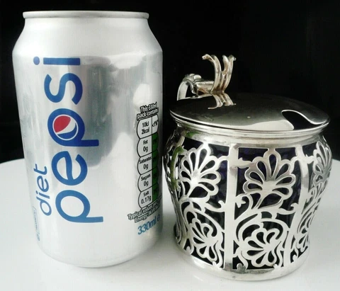 Huge Sterling Silver Openwork Mustard Pot, Birmingham 1923, F C Richards Cover
