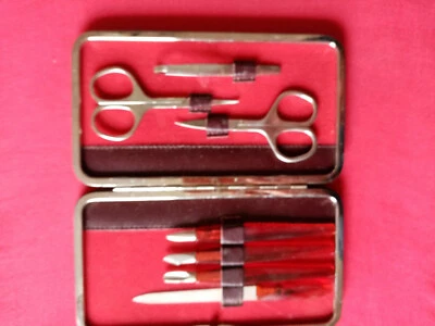 Maniküre - Etui, braunes Leder, 7 teilig, ungebraucht - Bild 1 von 3