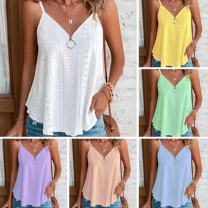 Womens T-Shirt Tank Tops Solid Color V-neck Vest Hollow Camisole Bottoming shirt - Picture 1 of 20