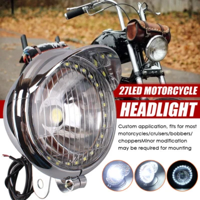 27LED Universal Motorrad Rund Scheinwerfer COB Angel Eye Hauptscheinwerfer Chrom - Bild 1 von 4