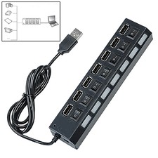 Hi Black LED4 Port USB2.0Hub High Speed Power On/Off Button Switch for Laptop PC