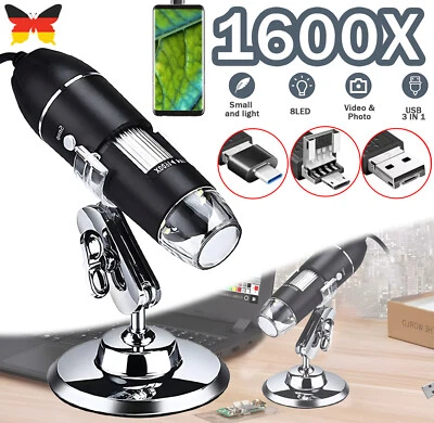 0-1600X USB Digital Mikroskop Lupe Microscope Kamera Endoskop 8 LEDs für Handy - Bild 1 von 4