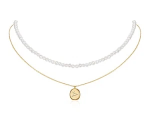 Natural Freshwater Pearl Necklace for Women, Double Layer Stackable Choker - Picture 1 of 1