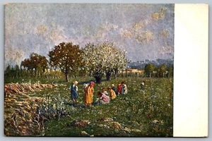 Antique Italian Art Postcard Giuseppe Leoni Spring Day Children in Field 1910 J7 - Picture 1 of 2