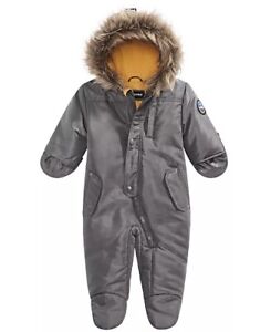 NWT Rothschild Baby Boy Hooded Snowsuit Grey With Faux Fur Trim 3/6 Months