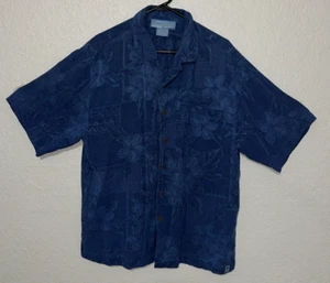 Bermuda Bay Men’s 100% Silk Shirt Blueish Gray Size L Casual Hawaiian Tropical - Picture 1 of 5