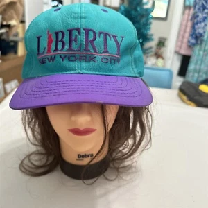 Vintage Statue Of Liberty Cap Baseball Hat Purple Teal Nylon Cash's USA Taiwan - Picture 1 of 9
