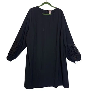 H&M Dress Womens 26 Plus Black Woven Cut Out Sleves Knee Length Keyhole NEW - Picture 1 of 13