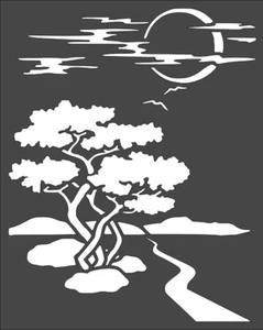 1- 8x10 inch Custom Cut Stencil, (PF-65) Night Tree Scene - Picture 1 of 1