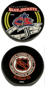 COLUMBUS BLUE JACKETS NHL OFFICIAL HOCKEY PUCK SHADOWlogo INGLASCO VEGUM VINTAGE - Picture 1 of 5