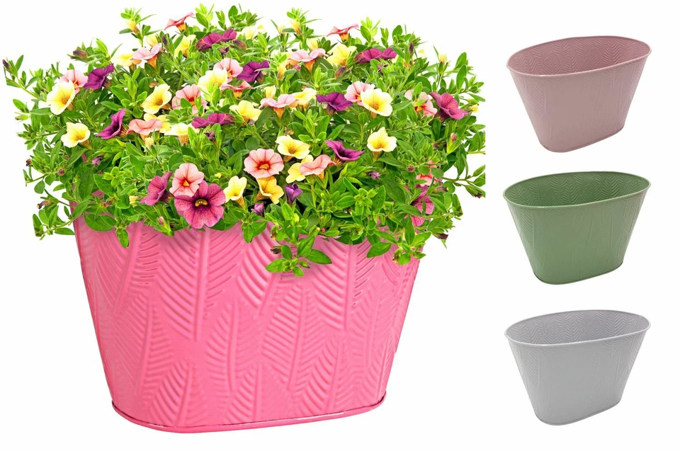 Übertopf aus Metall oval im Blätterdesign Pflanztopf Blumentopf Gartendeko - Bild 1 von 1