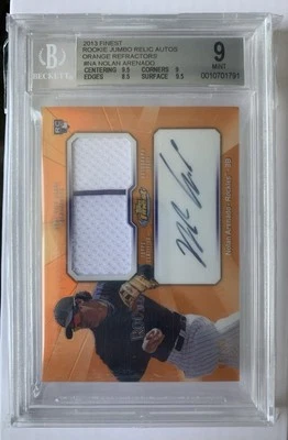2013 Topps Finest Nolan Arenado Rookie Patch Auto Orange Refractor #/99 BGS 9 - Image 1 of 2
