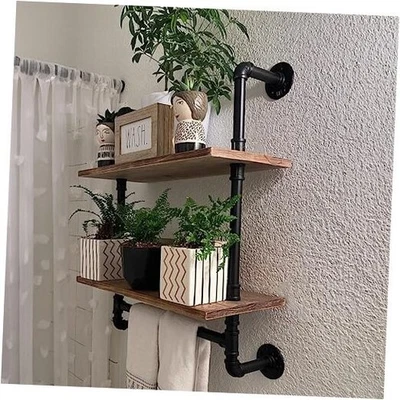  Prateleiras para tubos industriais 24 polegadas 2 camadas marrom rústico - Imagem 1 de 4