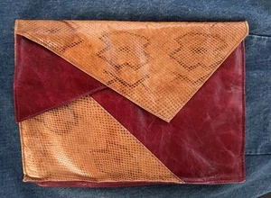 Pochette busta serpente vintage anni 70 bicolore in pelle goffrata / Made in India - Foto 1 di 8