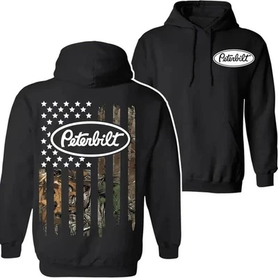 Sudadera con Capucha Bandera Peterbilt - Camuflaje Envejecido Bandera Americana Con Negrita Logo Peterbilt Foto 1 de 4