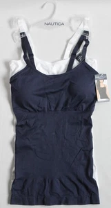 Nautica Intimates Womens S 2-Pack White/Navy Reversible Seamless Shaping Camis - Picture 1 of 5
