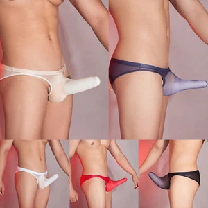 Mens Glossy Panties Low Rise Briefs Underpants Closed Penis Sheath Underwear - Picture 1 of 29