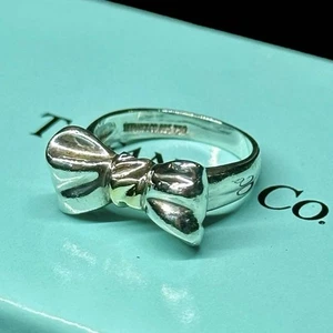 Rare TIFFANY Ribbon Ring K18 750 SV925 Gold Silver Combination Jewelry Accessory - Picture 1 of 11