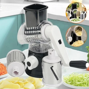 3in1 Edelstahl Gemüseschneider Rotary Käsereibe Gemüsehobel Manuell Trommelreibe - Bild 1 von 12