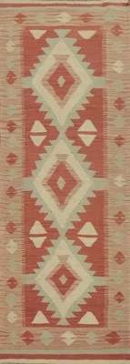 Tapete de corredor tribal quente terracota kilim tecido plano tapete reversível 2x8 - Imagem 1 de 4
