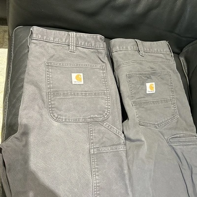 Set Of 2 Carhartt RF Pants Mens 36x34 Gray Canvas Loose Cotton Carpenter Pants - Image 1 of 4