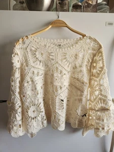 POL Damen Distressed One Size Offen Strick Pullover Creme Grunge Boho  - Bild 1 von 2